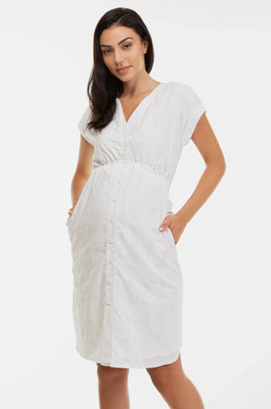 Βαμβακερό φόρεμα εγκυμοσύνης και θηλασμού σε λευκό -  - soonMAMA - Η σωστή προσθήκη στην κομψή και άνετη εγκυμοσύνη! - Παλτά για έγκυες