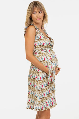 Σατέν φόρεμα εγκυμοσύνης και θηλασμού με βολάν -  - soonMAMA - Η σωστή προσθήκη στην κομψή και άνετη εγκυμοσύνη! - Παλτά για έγκυες