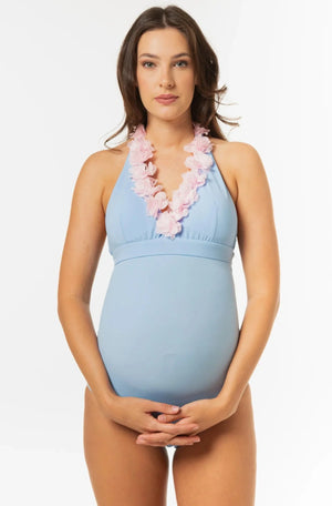 Ολόσωμο ανοιχτό μπλε μαγιό εγκυμοσύνης με φλοράλ απλικέ -  - soonMAMA - Η σωστή προσθήκη στην κομψή και άνετη εγκυμοσύνη! - Παλτά για έγκυες