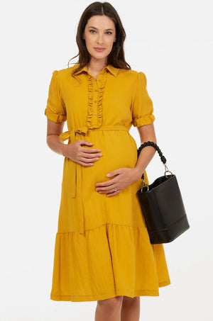 Φόρεμα εγκυμοσύνης και θηλασμού με γιακά με βολάν -  - soonMAMA - Η σωστή προσθήκη στην κομψή και άνετη εγκυμοσύνη! - Παλτά για έγκυες