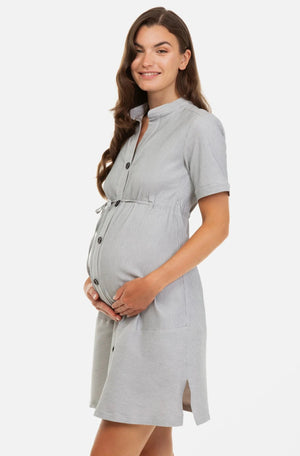Ριγέ πουκάμισο-φόρεμα εγκυμοσύνης και θηλασμού -  - soonMAMA - Η σωστή προσθήκη στην κομψή και άνετη εγκυμοσύνη! - Παλτά για έγκυες