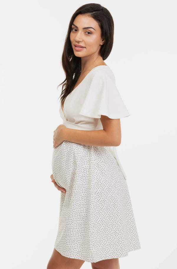 Φόρεμα εγκυμοσύνης και θηλασμού με πουά σχέδιο -  - soonMAMA - Η σωστή προσθήκη στην κομψή και άνετη εγκυμοσύνη! - Παλτά για έγκυες