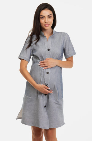 Ριγέ πουκάμισο-φόρεμα εγκυμοσύνης και θηλασμού -  - soonMAMA - Η σωστή προσθήκη στην κομψή και άνετη εγκυμοσύνη! - Παλτά για έγκυες