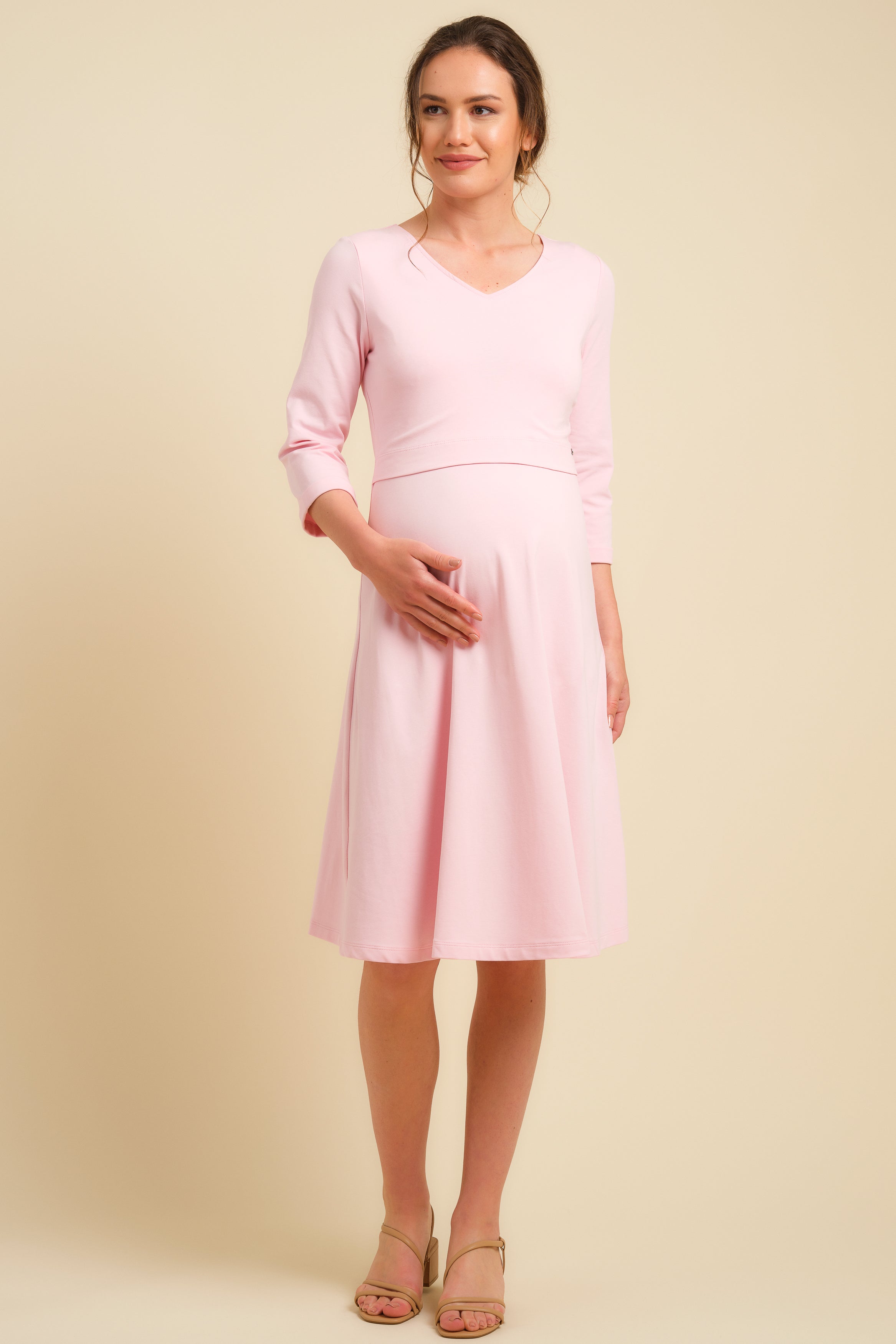 Blush Pink Pleated Maternity Dress