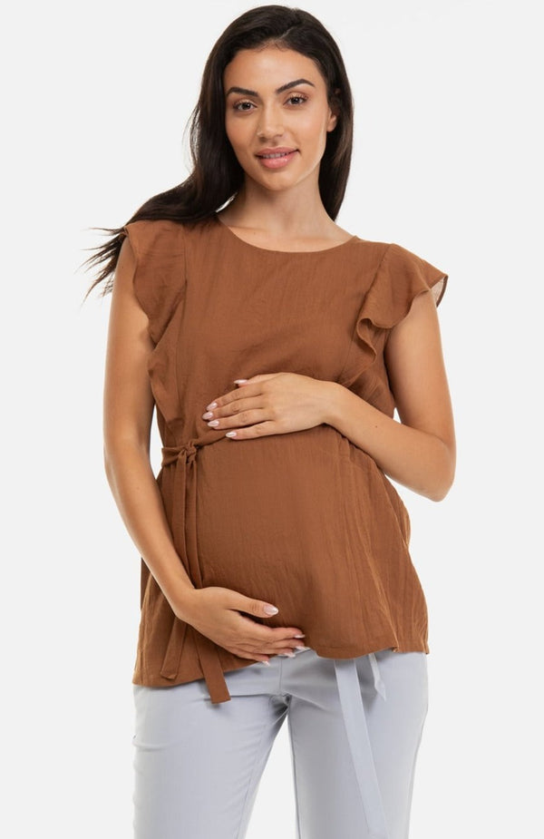 Τοπ εγκυμοσύνης και θηλασμού με μανίκια με βολάν - Clothing - soonMAMA - Η σωστή προσθήκη στην κομψή και άνετη εγκυμοσύνη! - Παλτά για έγκυες